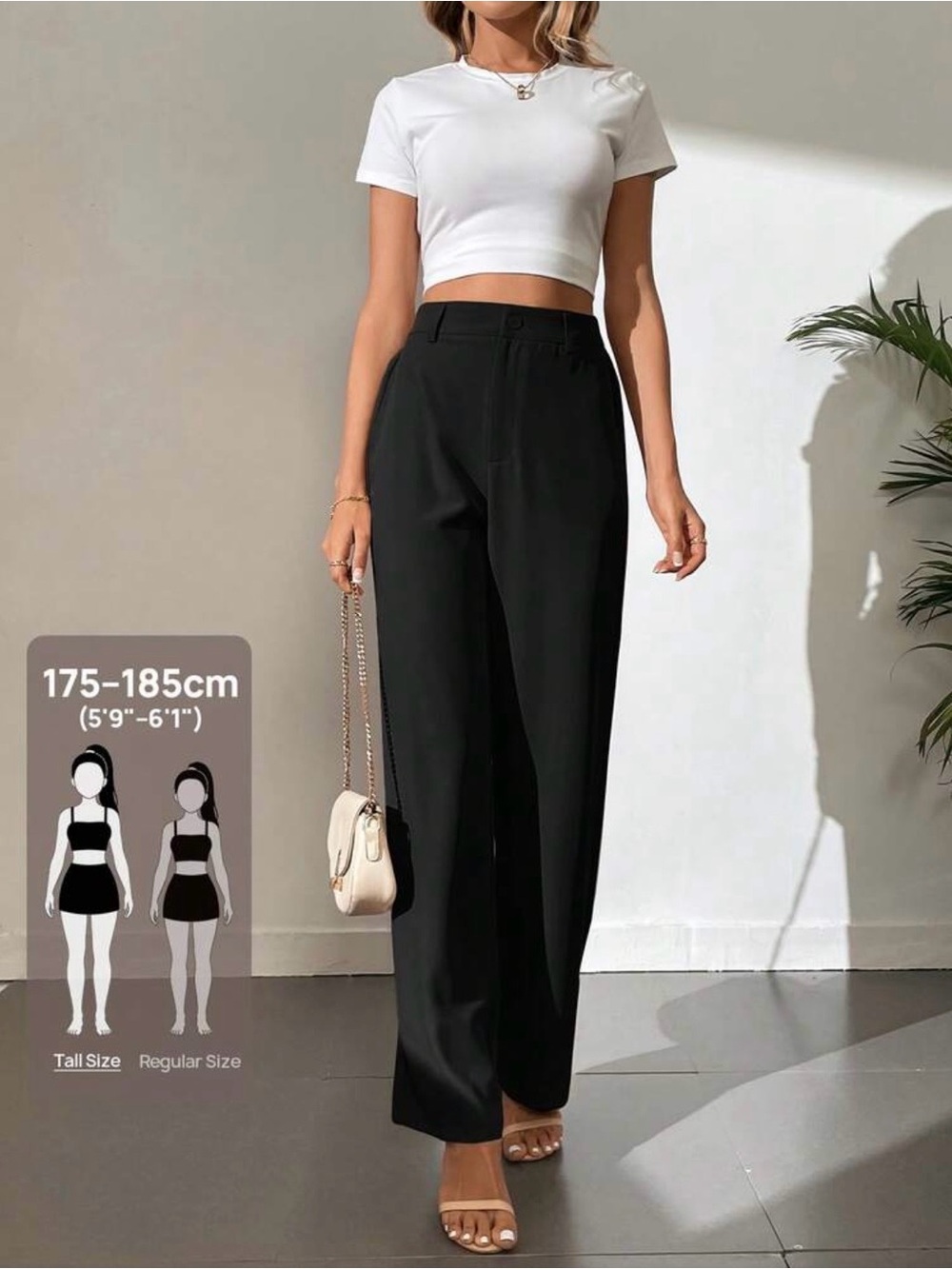 High-Waist Wide-Leg Black Trousers - Tall